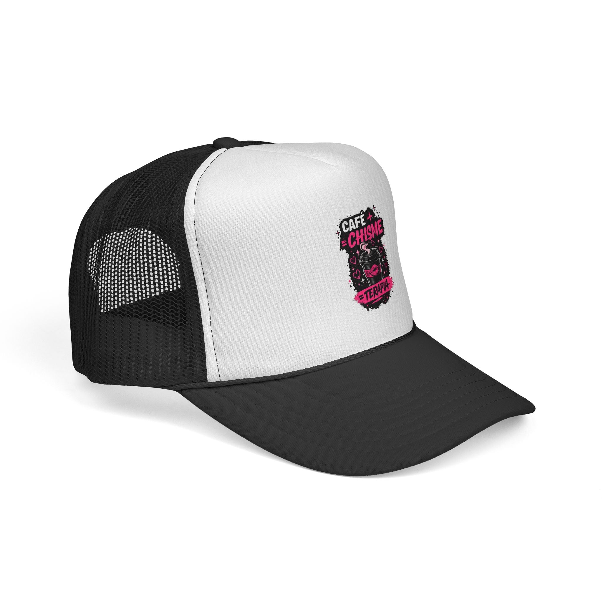 Trucker Cap — "Café + Chisme = Terapia" Graphic Mesh Hat