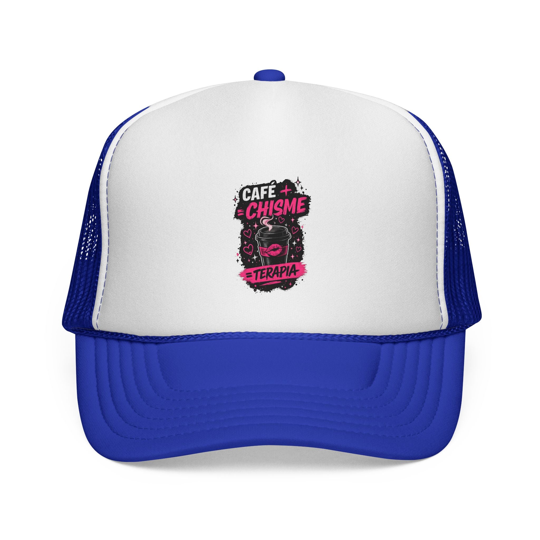 Trucker Cap — "Café + Chisme = Terapia" Graphic Mesh Hat