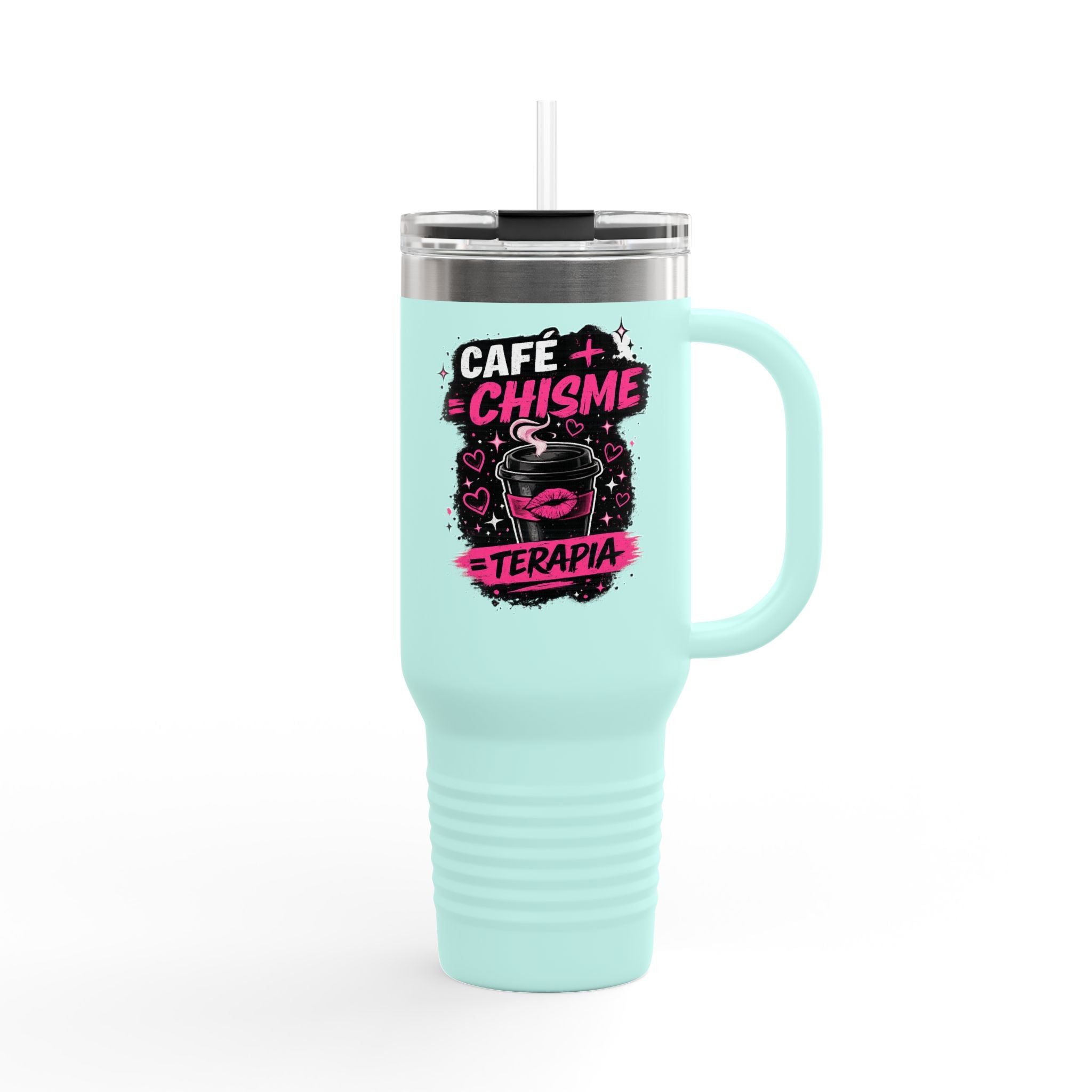 Insulated Travel Mug — “Café Chisme Terapia” 40oz Stainless Steel Tumbler