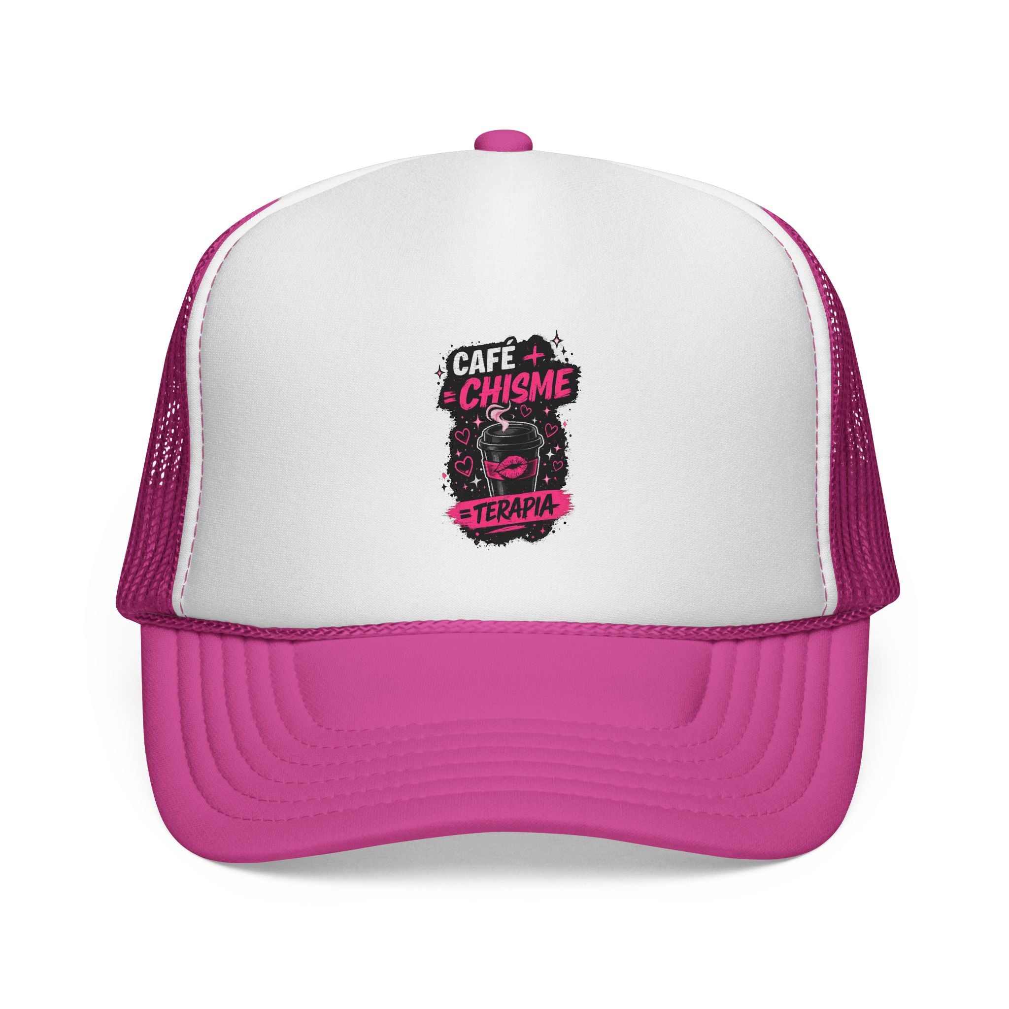 Trucker Cap — "Café + Chisme = Terapia" Graphic Mesh Hat